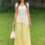 White Embroidered High-Low Kurti & Yellow Wide-Leg Palazzos